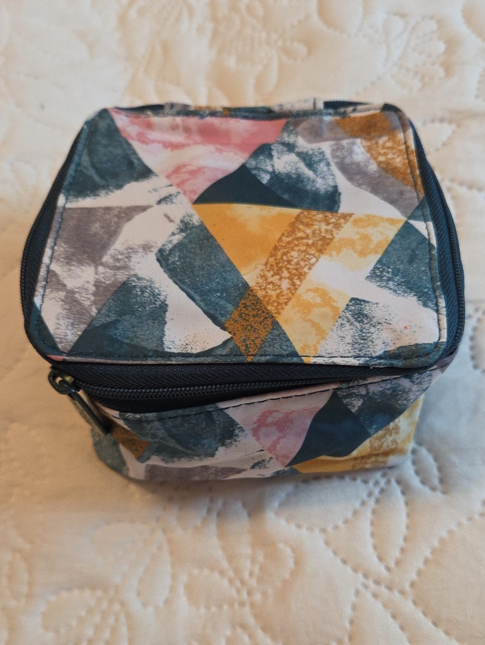 thirty-one Geometric Print Cosmetic Case in Blue, Yellow, Pink, Gray